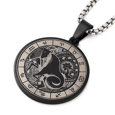 Retro Mandala 201 Stainless Steel Box Chain Constellation Pendant Necklaces for Women Men