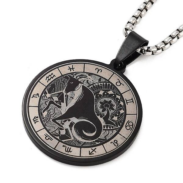 Retro Mandala 201 Stainless Steel Box Chain Constellation Pendant Necklaces for Women Men
