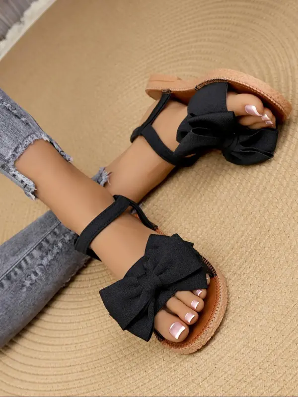 Women's Bowknot Design Flat Sandals, Casual Open Toe Sandals for Summer, Lightweight Breathable Comfortable Strap Slides Shoe...