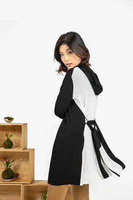 Hooded Wrap Cardigan - Black & White | Size: M