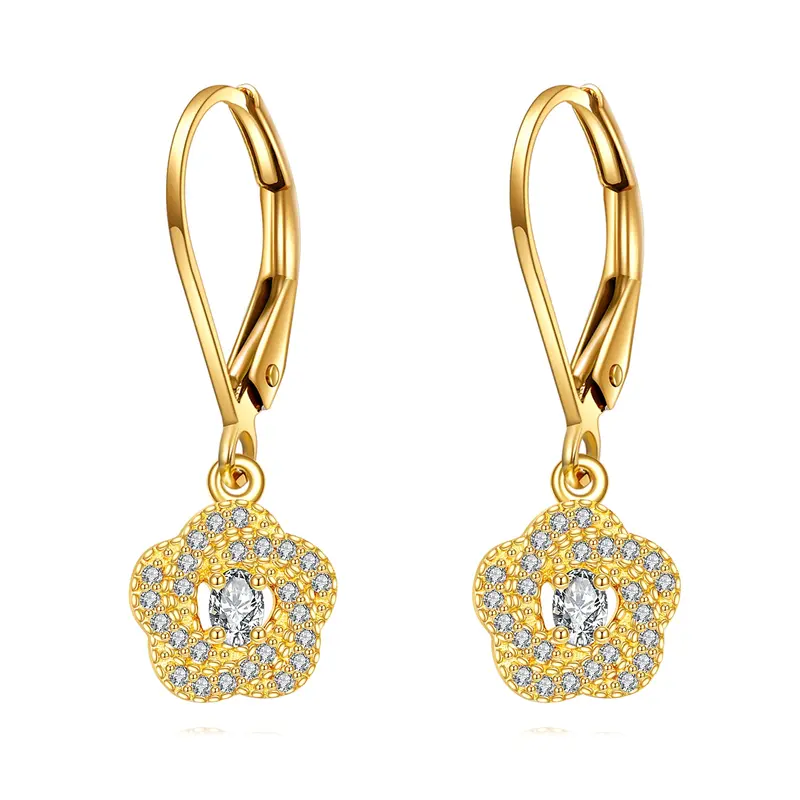 14K Gold Cubic Zirconia Flower Of Life Drop Earrings