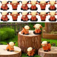 Mini Highland Cow Figurines Cute Miniature Resin Sculpture Ornament Highland Cow Statues Easter Gift for Decorative Micro Lan...