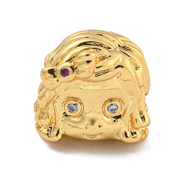 Brass Micro Pave Clear Cubic Zirconia Beads