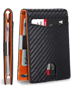 Men's Carbon Fiber Pattern Wallet with Card Slots, Slim Business Minimalist Wallet with Money Clip, Rfid Blocking Bifold Dura...