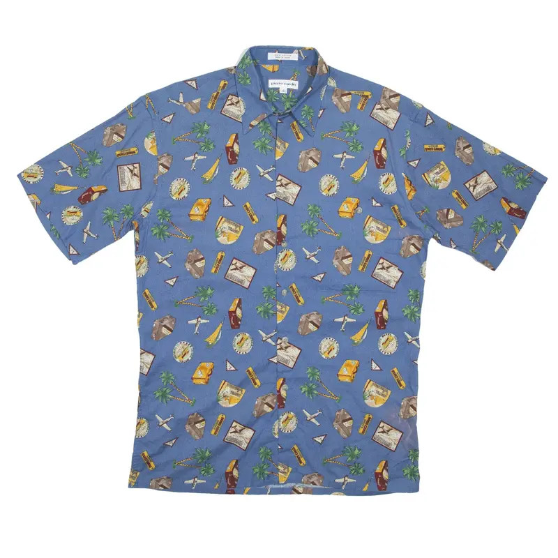 PIERRE CARDIN Travel Shirt Blue Short Sleeve Mens S