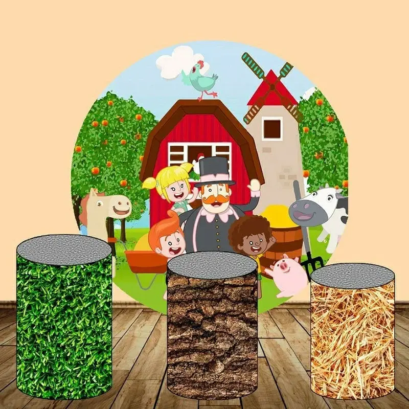 Aperturee Circle Red Farm Housre Kids Happy Birthday Backdrop Kit | Round Party Backdrop | Circle Backdrops For Birthday | Ci...