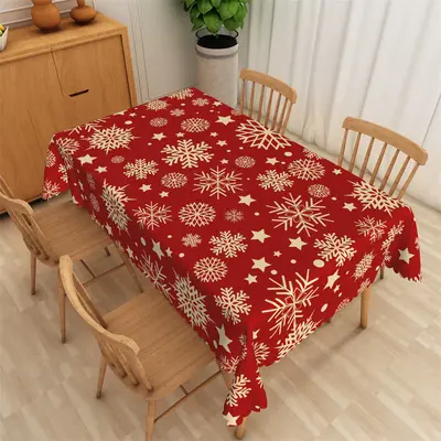 Snowflake Repeat Red Washable Christmas Tablecloth - Aperturee