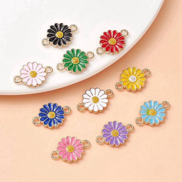 10Pcs 10 Colors Zinc Alloy Enamel Sunflower Connector Charms