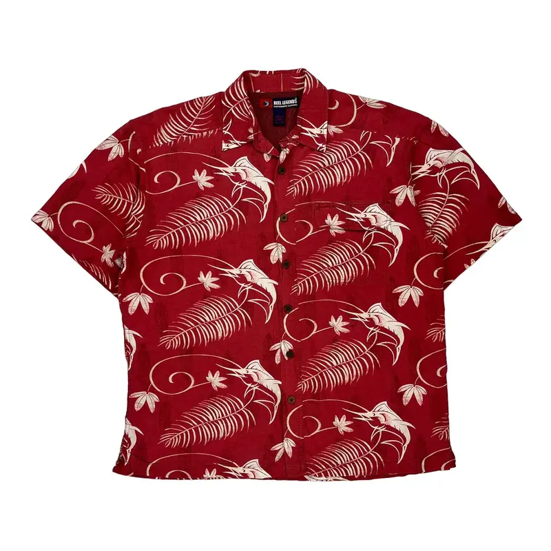 Reel Legends Hawaiian Shirt - Large Red Cotton Blend