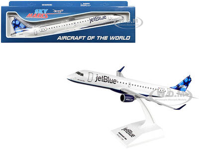 Embraer E190 Commercial Aircraft JetBlue - Blueberries Livery (N318JB) White with Blue Tail (Snap-Fit) 1/100 Plastic Model ...
