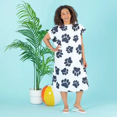 Paw Print Beach Towel Poncho - Black Paw Prints
