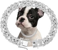 Silver Dog Chain Collar Diamond Cuban Link Dog Collar 13mm Wide Dog Necklace Metal Cat Chain Pet Crystal Collar Jewelry Acces...