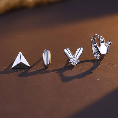 4-Piece Elegant and Versatile S925 Silver Stud Earrings for Women