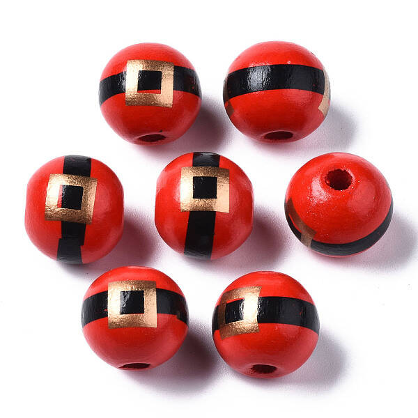 Painted Natural Wood European Beads