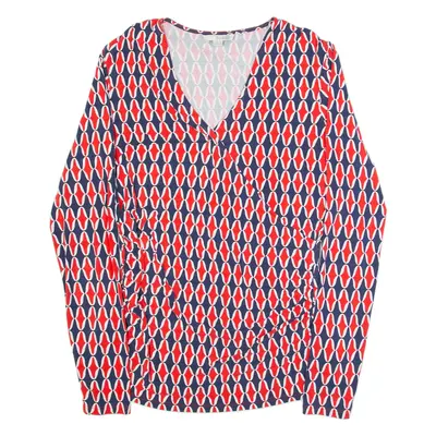 BODEN Womens Printed Top Red Button Neck Long Sleeve Crazy Pattern UK 14
