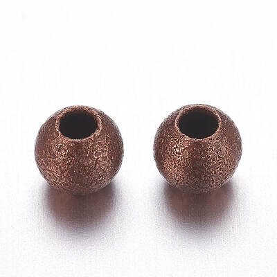 Red Copper Color Brass Textured Round Beads
