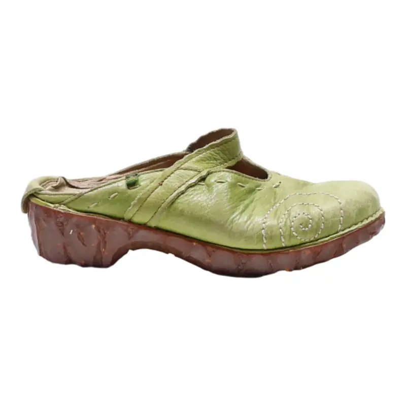 EL NAURA LISTA Clog Shoes Green Leather Womens UK 5