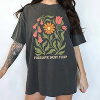 ChicCotton Subtle FDT Comfort Colors Shirt, Foxglove Daisy Tulip T-shirt, Sarcastic Boho Floral Graphic Tee, Liberal Feminist...