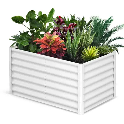 Garvee 6' X 3' X 2' Galvanized Raised Garden Bed, Outdoor Rectangular Metal Planter for Vegetables, Flowers & Herbs, White