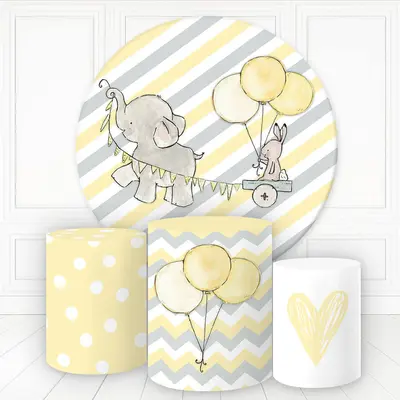 Aperturee Elephant Rabbit Yellow Balloon Round Birthday Backdrop Kit | Circle Party Backdrop | Round Backdrop Cover Diy | Cir...