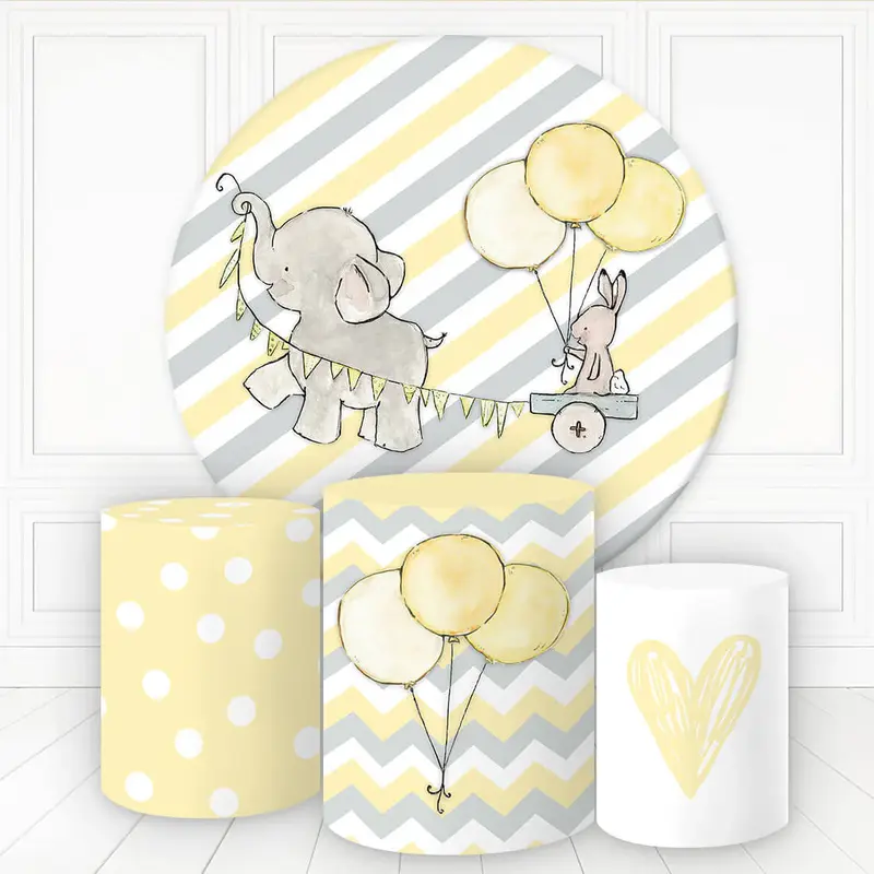 Aperturee Elephant Rabbit Yellow Balloon Round Birthday Backdrop Kit | Circle Party Backdrop | Round Backdrop Cover Diy | Cir...
