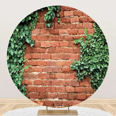 Retro Red Brick Wall Greenery Spring Round Backdrop - Aperturee