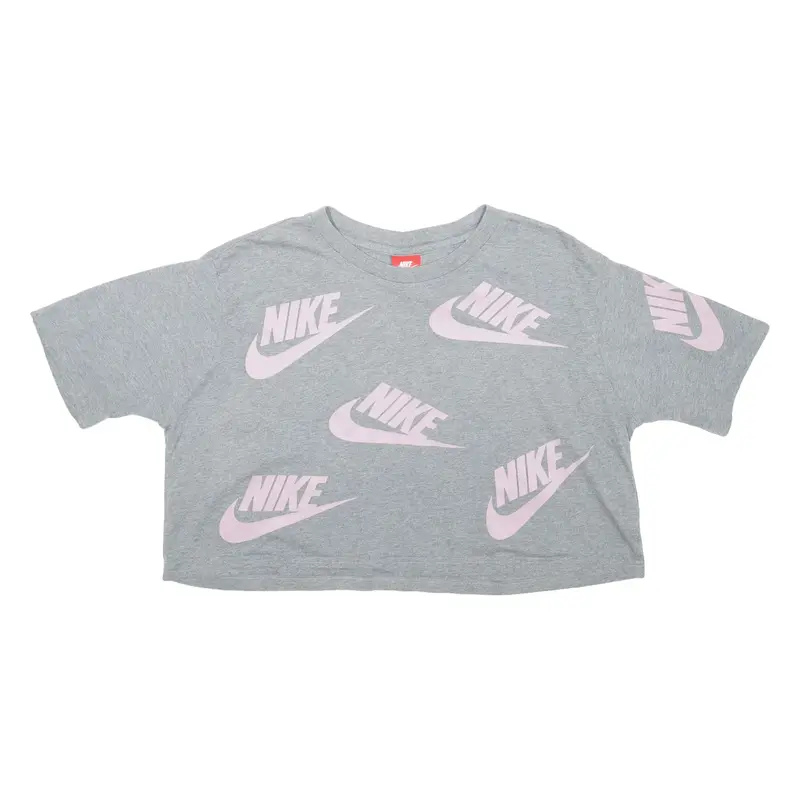 NIKE Crop Womens T-Shirt Grey Crew Neck M