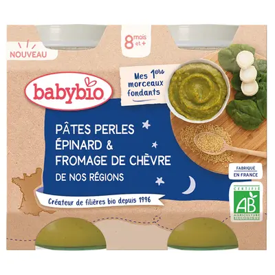 Babybio Small Jars - 8 Months and + - Pasta Perla Spinach & Goat's Cheese 2x200g