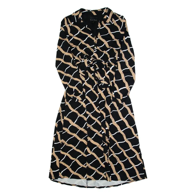 PHASE EIGHT Womens A-Line Dress Black Striped Long Sleeve Long UK 12