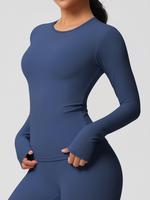 Women's Solid Color Long Sleeve Sports Tee, High Stretch Casual Comfy Breathable Round Neck T-shirt for Yoga Gym Workout Runn...