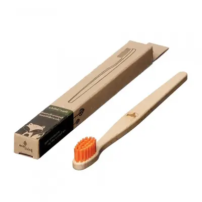 Kids 100% Plant-Based Beech Wood Toothbrush - Fox (FSC 100%) | Color: Orange