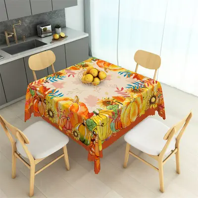 Autumn Sunflowers Pumpkin Leaves Square Tablecloth - Aperturee
