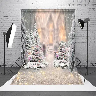 Snowy Pine Tree Light Glitter Christmas Backdrop - Aperturee