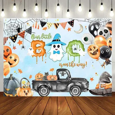Blue Melted Cute Boo Halloween Baby Shower Backdrop