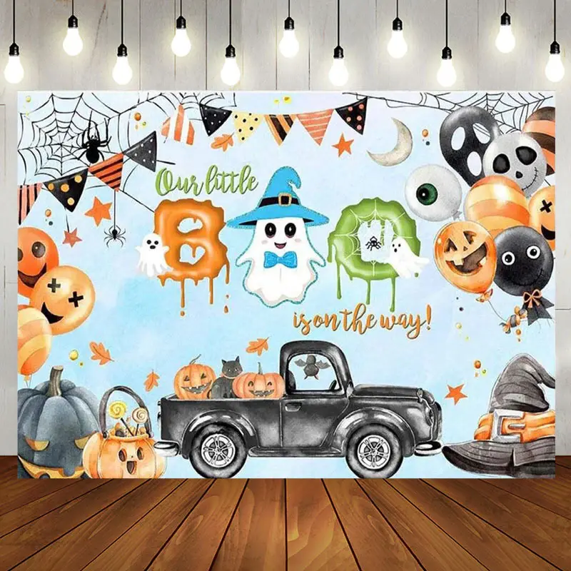 Blue Melted Cute Boo Halloween Baby Shower Backdrop