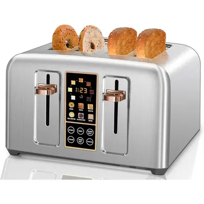 Toaster 4 Slice, Stainless Toaster LCD Display &Touch Buttons, 6 Bread Selection, 7 Shade Settings, 1.5''Wide Slots Toaster, ...