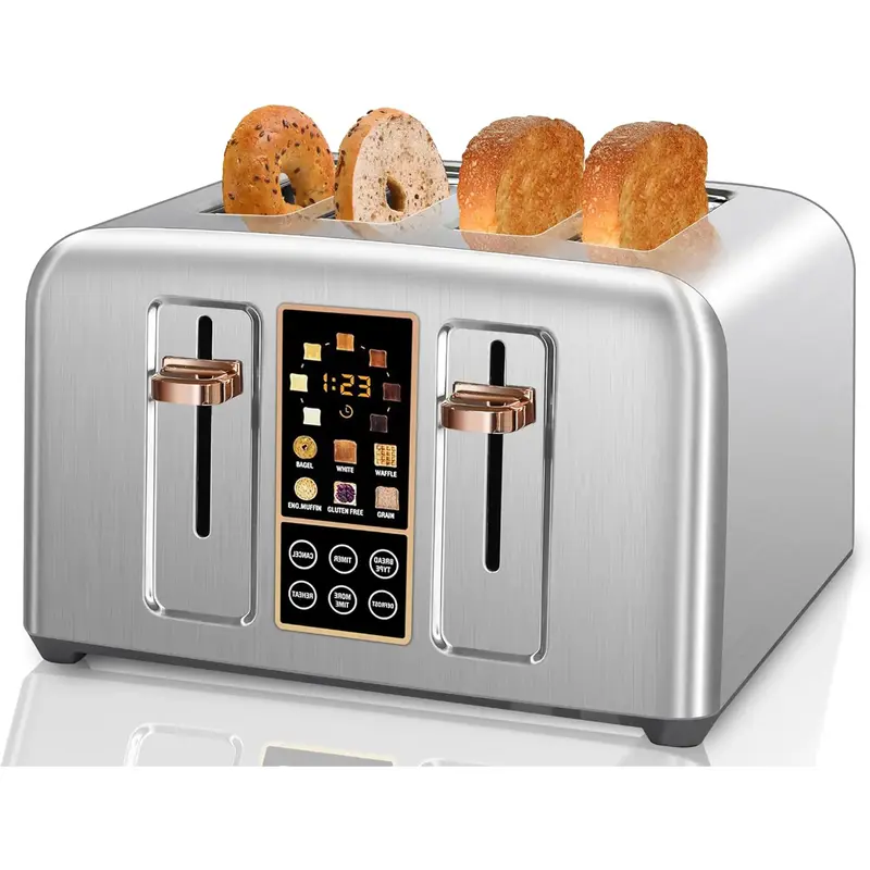 Toaster 4 Slice, Stainless Toaster LCD Display &Touch Buttons, 6 Bread Selection, 7 Shade Settings, 1.5''Wide Slots Toaster, ...
