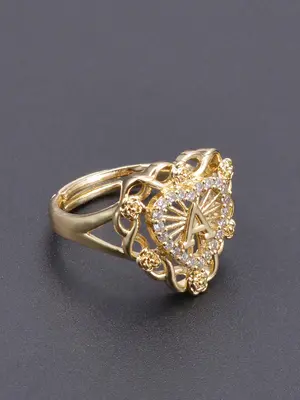 Hollow Out & Heart & Letter Design Cuff Ring, Fashion Accessories for Women & Men, Trendy All-match & Exquisite Jewelry for B...