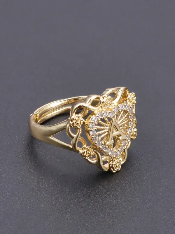 Hollow Out & Heart & Letter Design Cuff Ring, Fashion Accessories for Women & Men, Trendy All-match & Exquisite Jewelry for B...