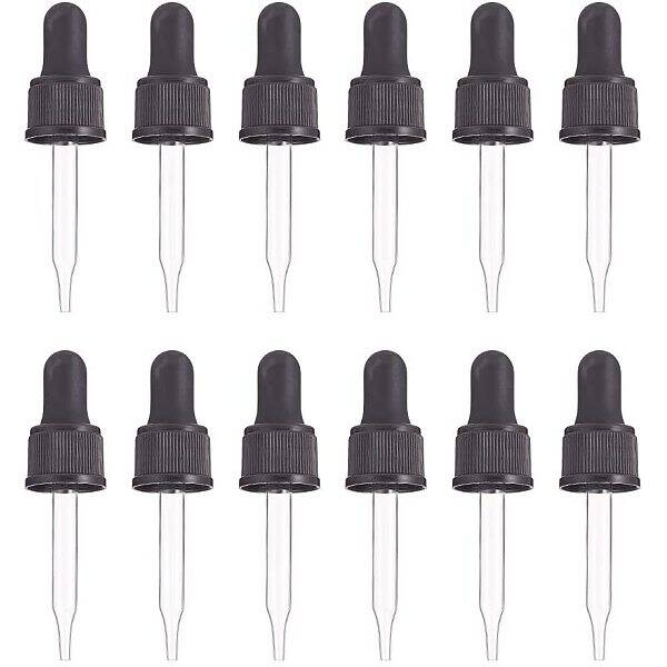 12pcs Glass Eye Droppers for Essential Oil 15ml (1/2 Ounce) Pressure Rotating Cover Oil Droppers Pipettes Roller Tops for Ess...