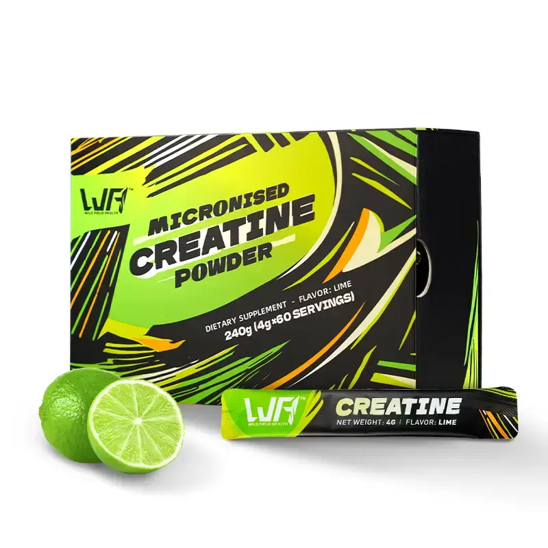 WILD FIELD HEALTH 3-in-1 Creatine Monohydrate Stickpack - With Zinc and Magnesium - 4g Micronized powder per packet - lime fl...