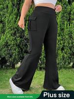 【Plus Size】 Solid Pocket Straight Leg Pants, Casual Comfy Smooth Trousers for Women, Women's Bottoms for Summer, Womensw...