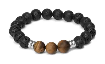 Agato Bracelet pearl lava stone and tiger eye MINK160/20