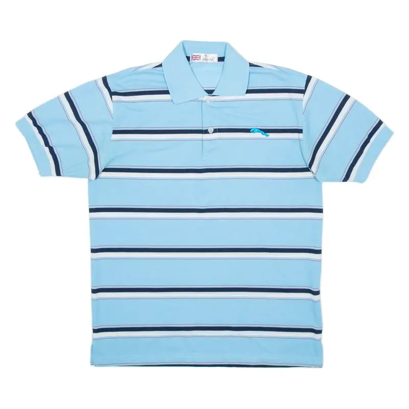 JAGUAR Mens Polo Shirt Blue Striped L