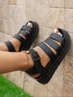 Women's Fashionable Plain Color Roman Style Sandals, Leather Sandals, Strap Sandals,  Toe Sandals, Casual Comfortable Flat Sa...