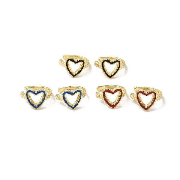 Rack Plating Brass Enamel Heart Cuff Earrings for Women