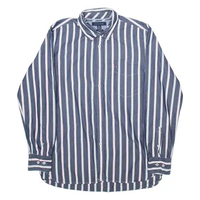 TOMMY HILFIGER Mens Shirt Blue Striped Long Sleeve L