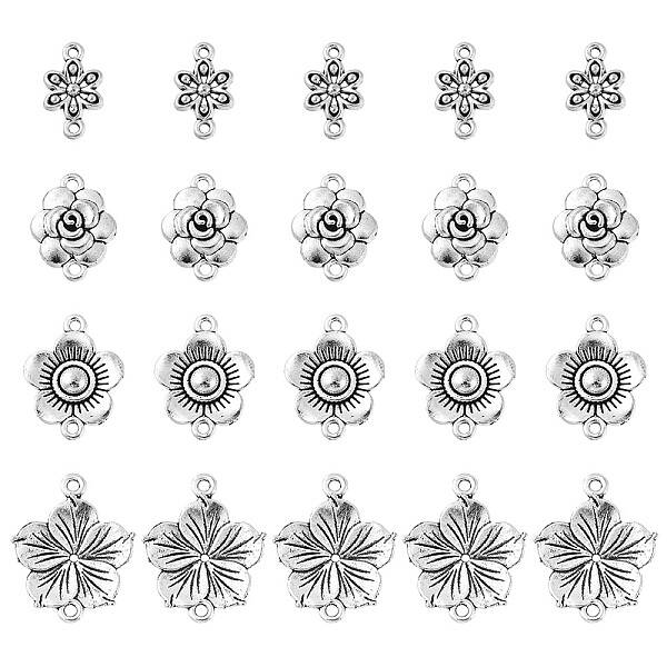 20Pcs 4 Styles Tibetan Style Zinc Alloy Connector Charms