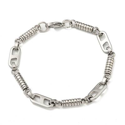 Non-Tarnish 201 Stainless Steel Column & Oval Link Chain Bracelet
