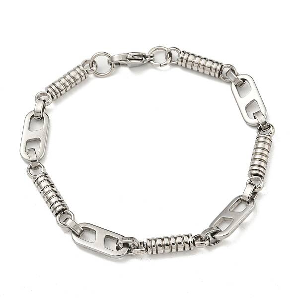 Non-Tarnish 201 Stainless Steel Column & Oval Link Chain Bracelet
